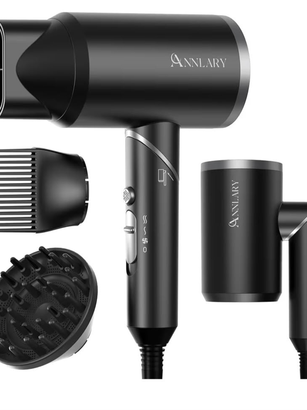 Amazon Black Compact Hair Dryer with Diffuser & Nozzle Attachments